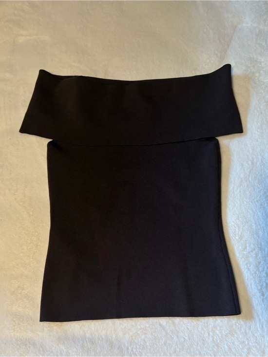 Mango Tops - Mango Black Off-Shoulder Fold-Over Tube Top
